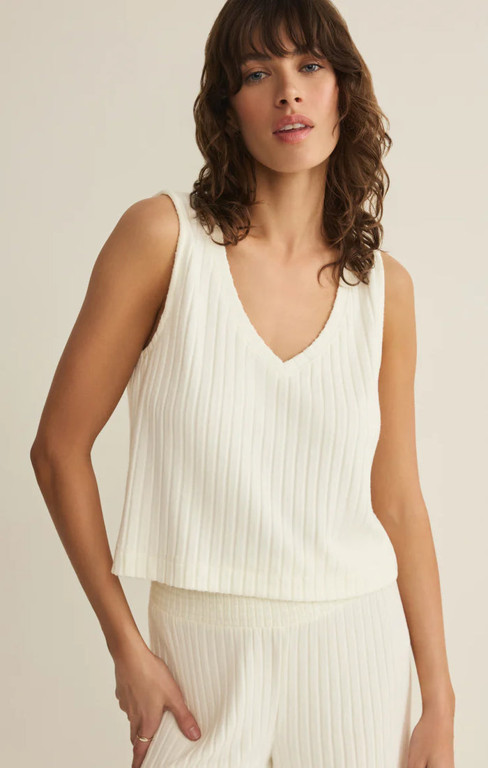 Sloane V Neck Rib Tank White