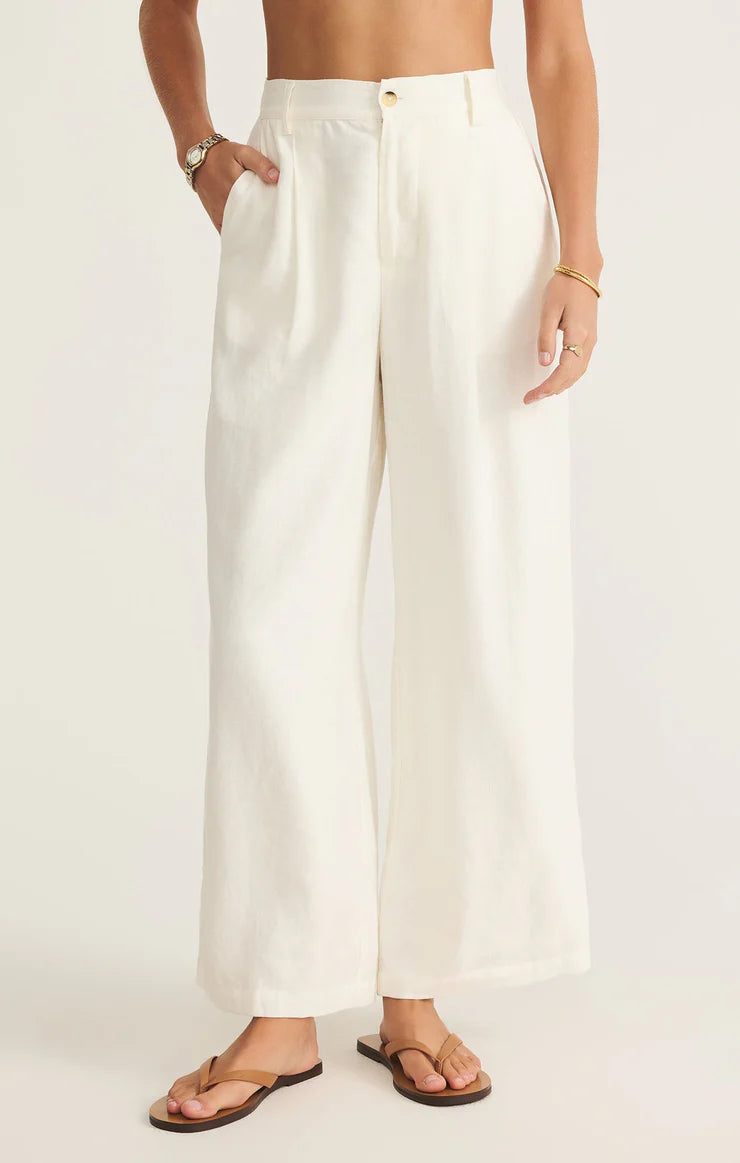 Topanga Wide Leg Linen Pant White