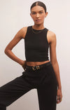 Hannah Cropped Ribbed Tank Black
