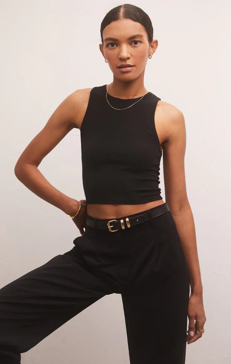 Hannah Cropped Ribbed Tank Black
