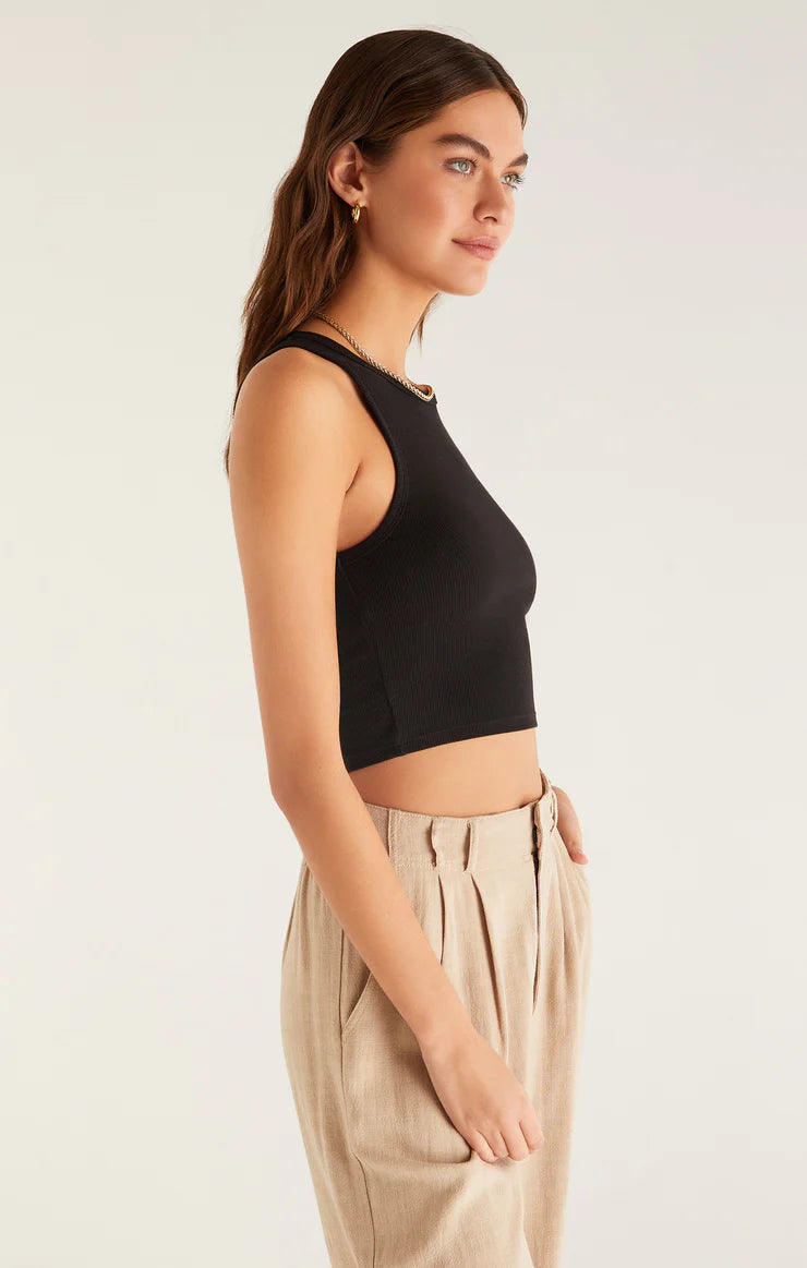Hannah Cropped Ribbed Tank Black