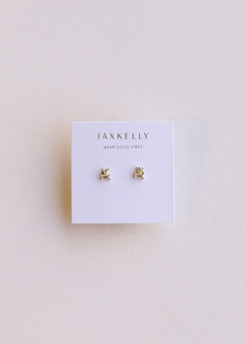 Double Stud Stack - White CZ - Gold Earrings