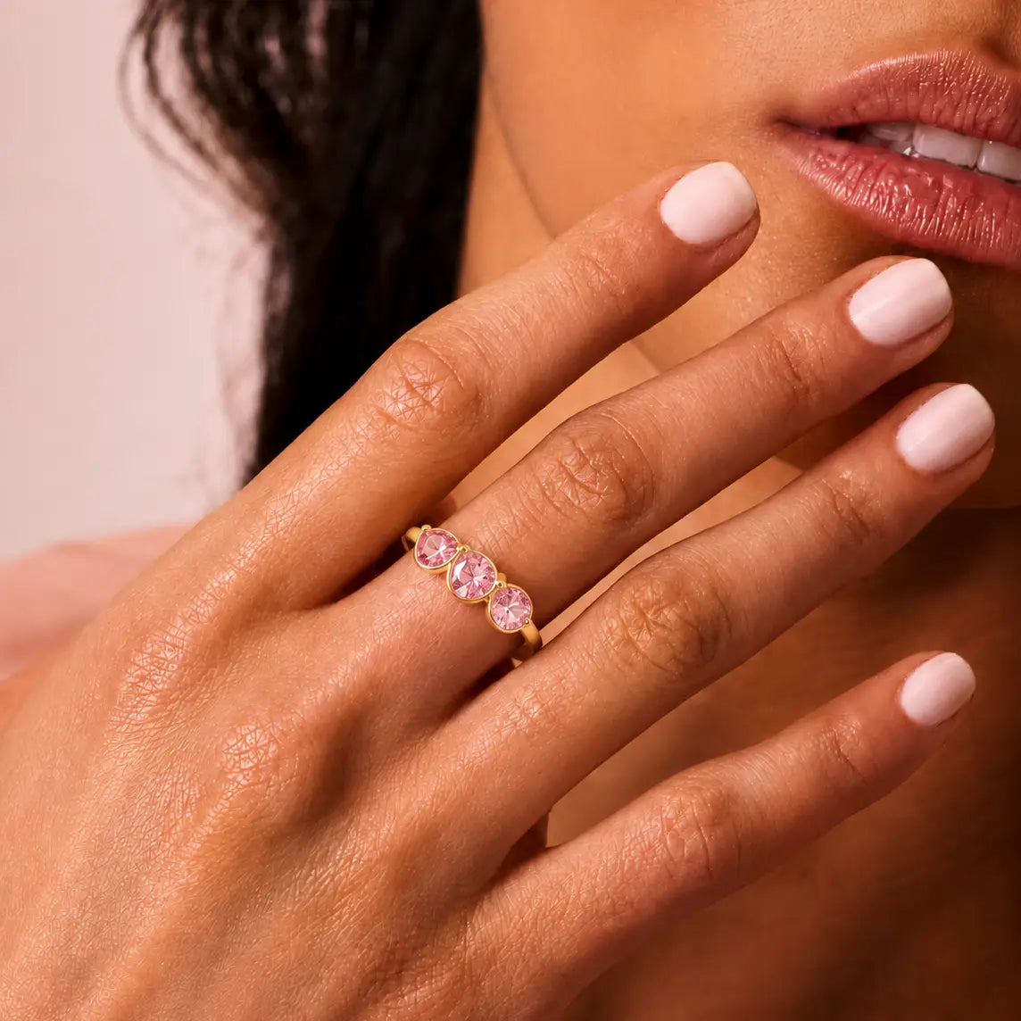 Cascade Pear Ring - Pink CZ