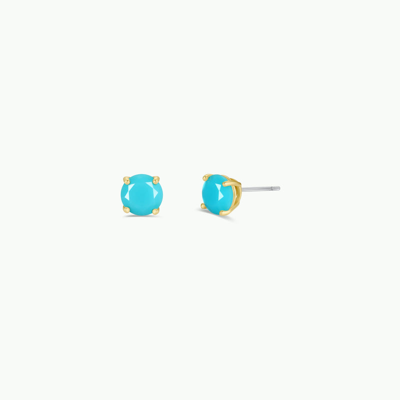 Round - Turquoise Gemstone- Gold Earrings