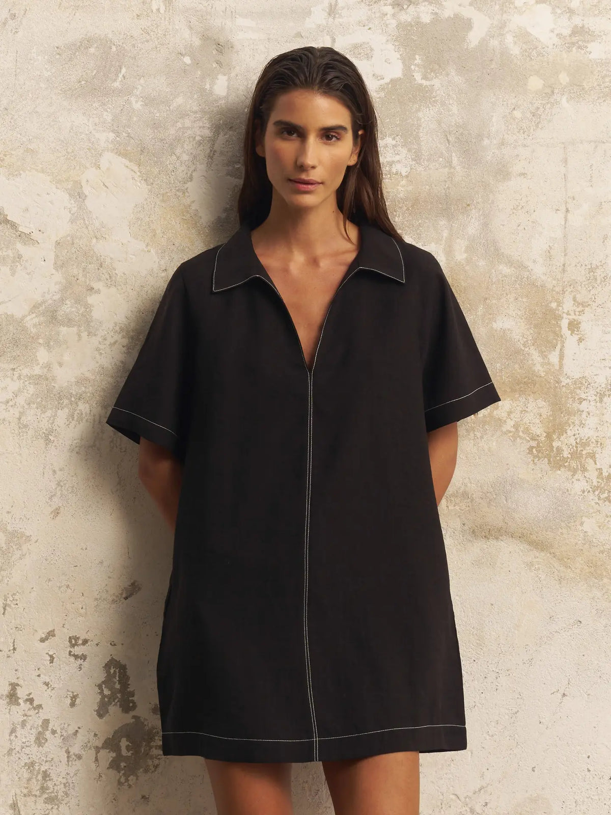 Mae Popover Mini Dress Black