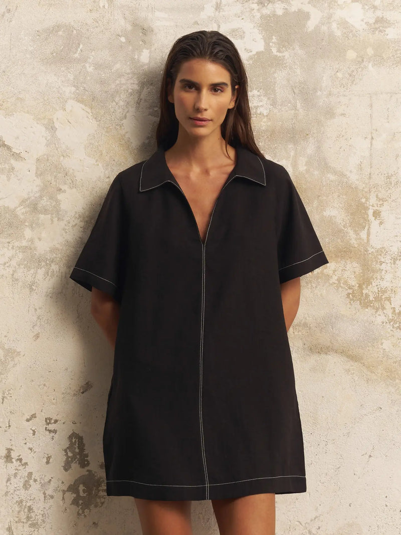 Mae Popover Mini Dress Black