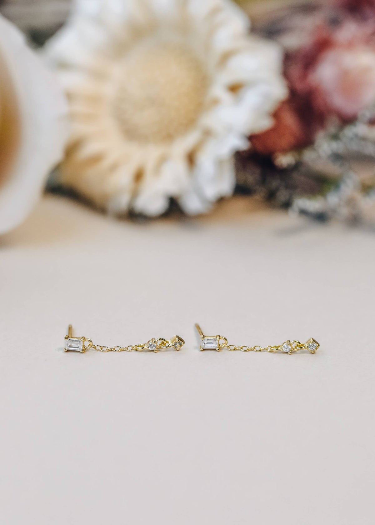 Baguette Drop - Gold Earrings