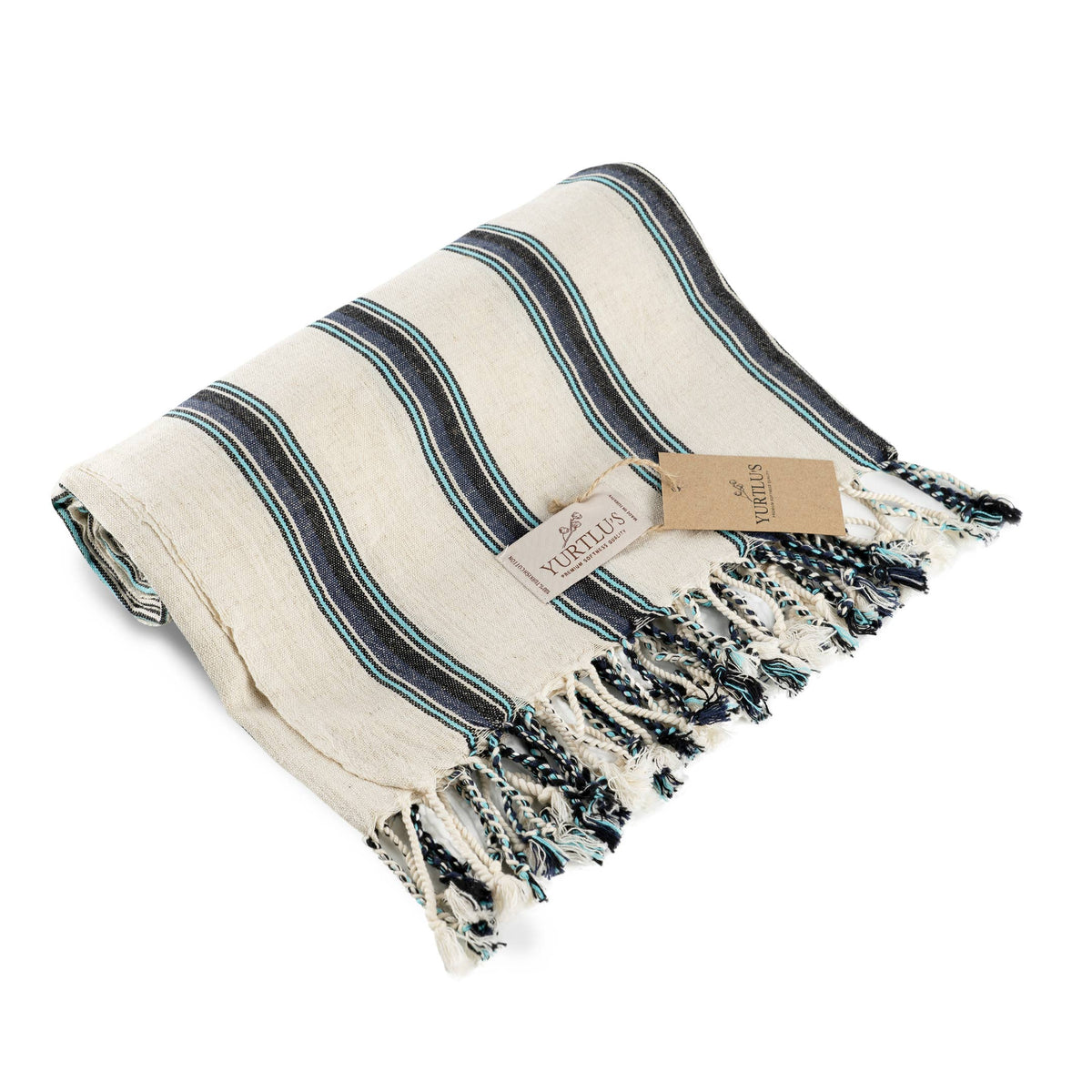 Pre-Washed 38"x72" Turkish Towel Navy/Aqua Stripe