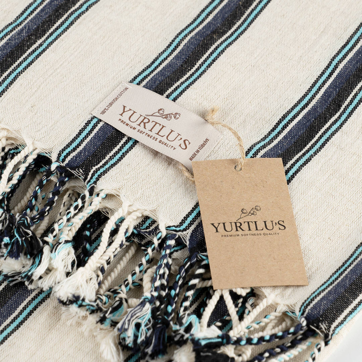 Pre-Washed 38"x72" Turkish Towel Navy/Aqua Stripe
