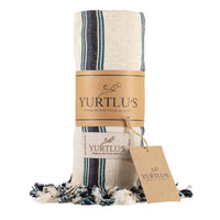 Pre-Washed 38"x72" Turkish Towel Navy/Aqua Stripe
