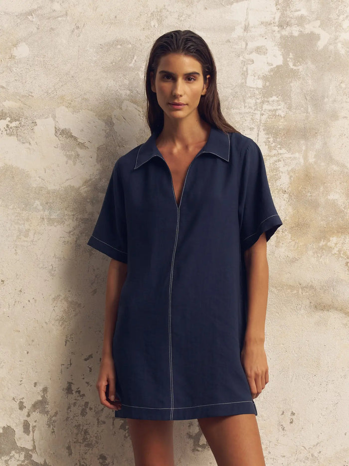 Mae Popover Mini Dress Navy