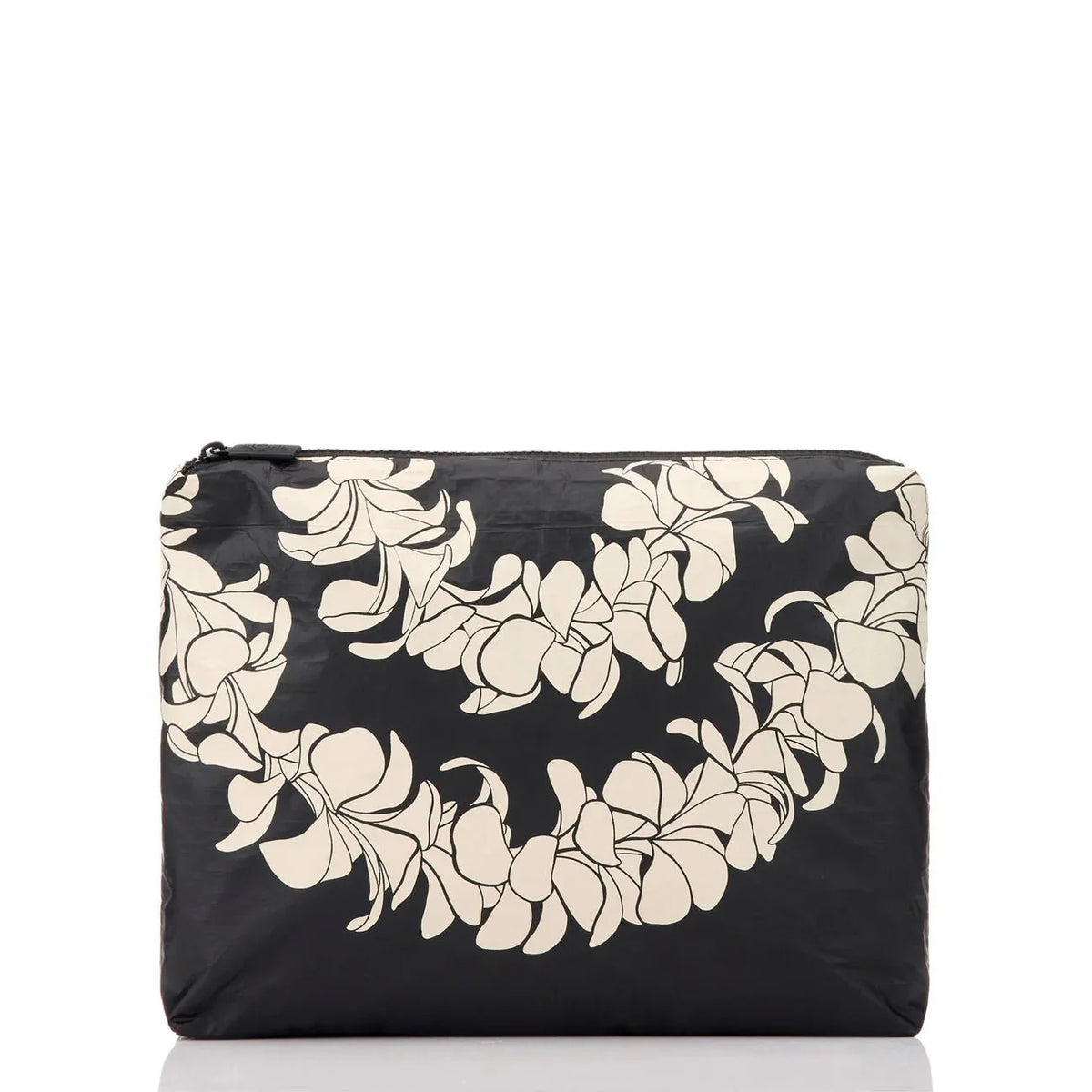 Plumeria Lei Mid Pouch Sandstone on Black