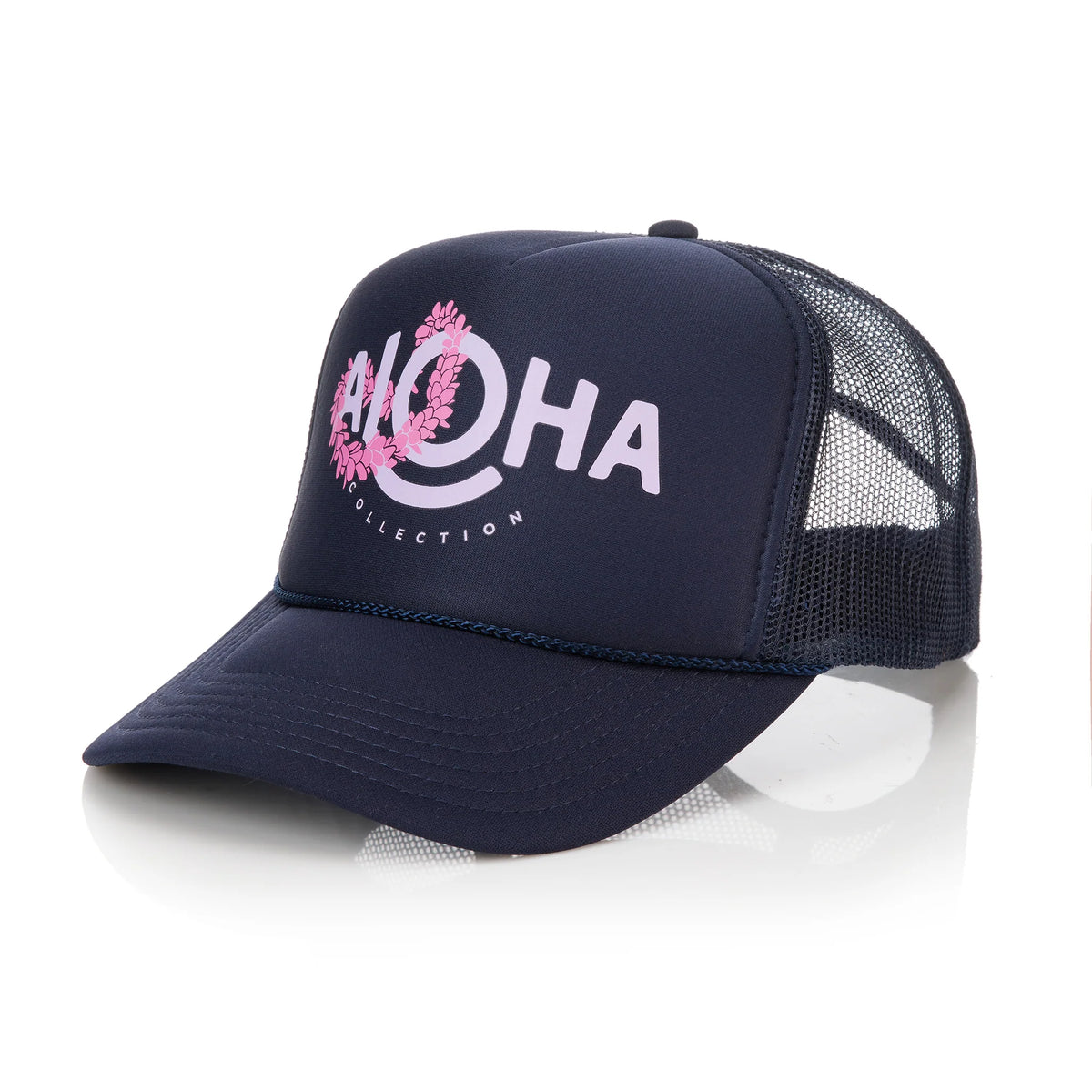 Lei Aloha Trucker Hat Lilac on Navy