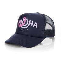 Lei Aloha Trucker Hat Lilac on Navy