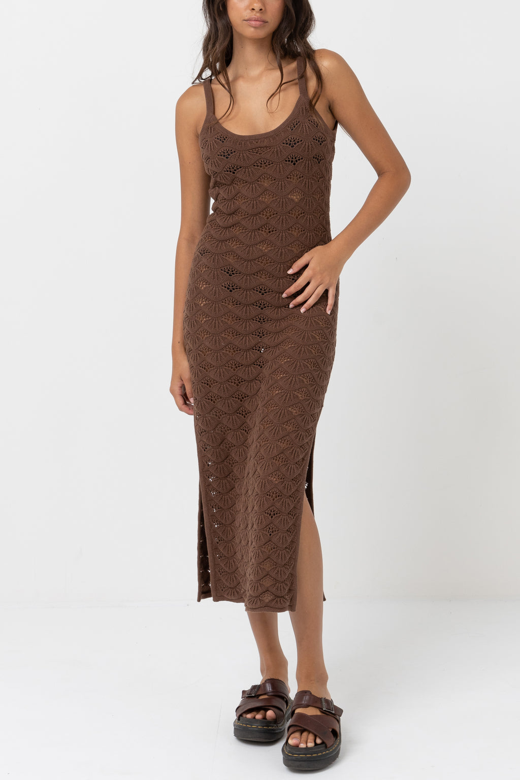 Sunny Knit Midi Dress Chocolate