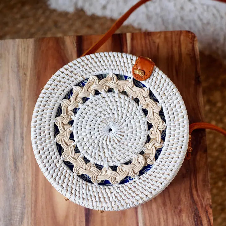 Round Rattan Bag White