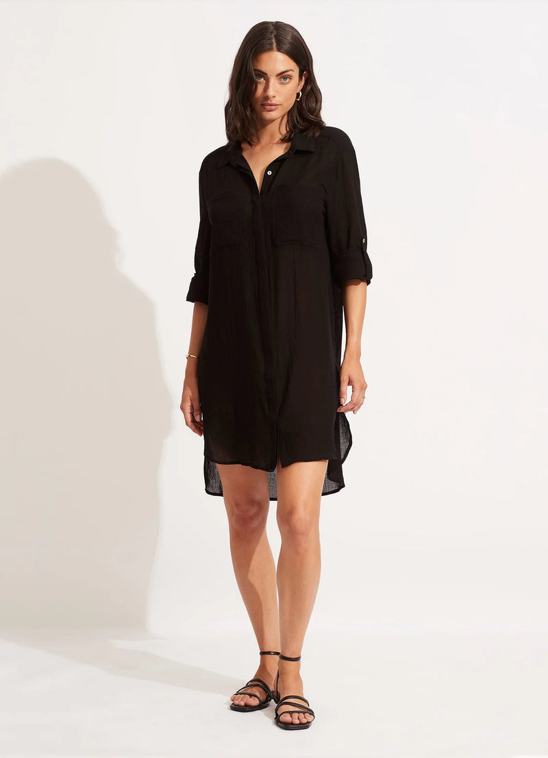 Crinkle Twill Beach Shirt Black