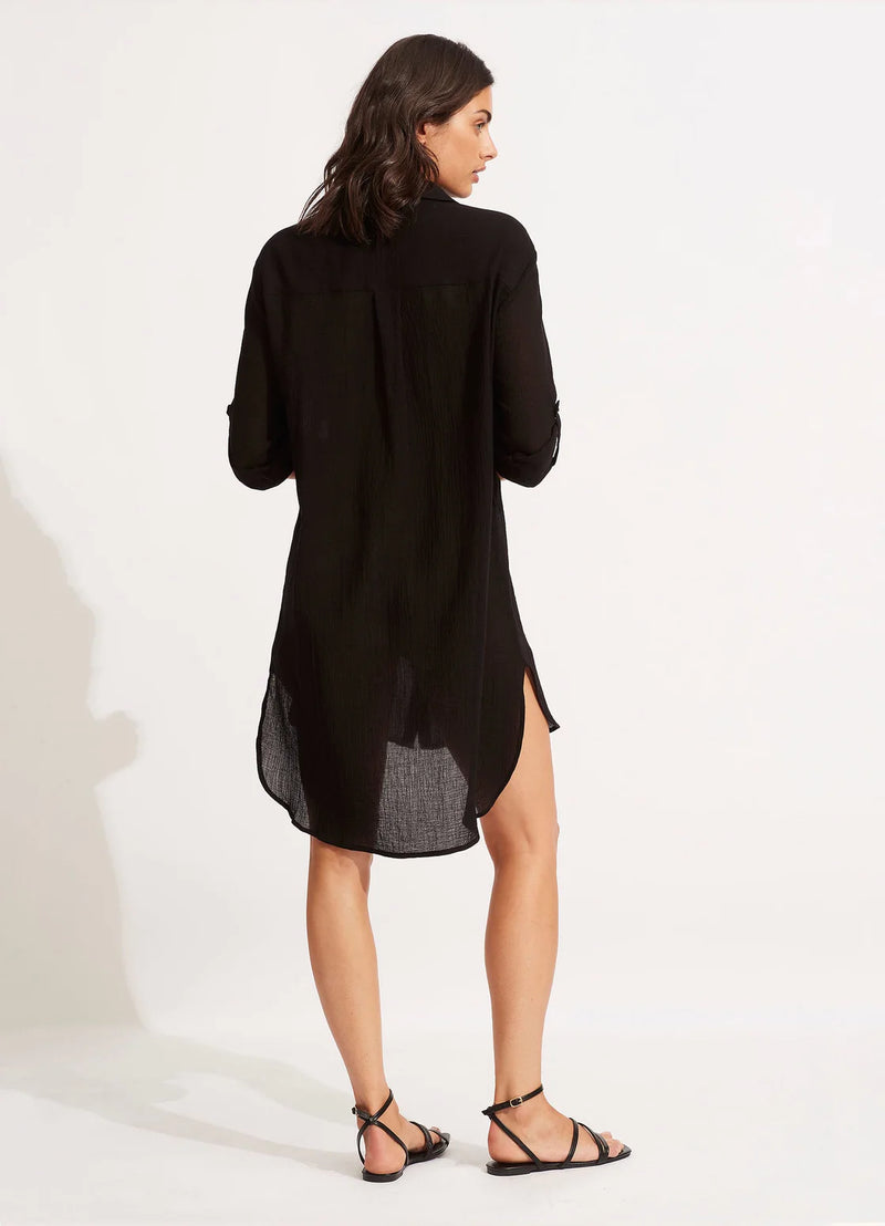 Crinkle Twill Beach Shirt Black