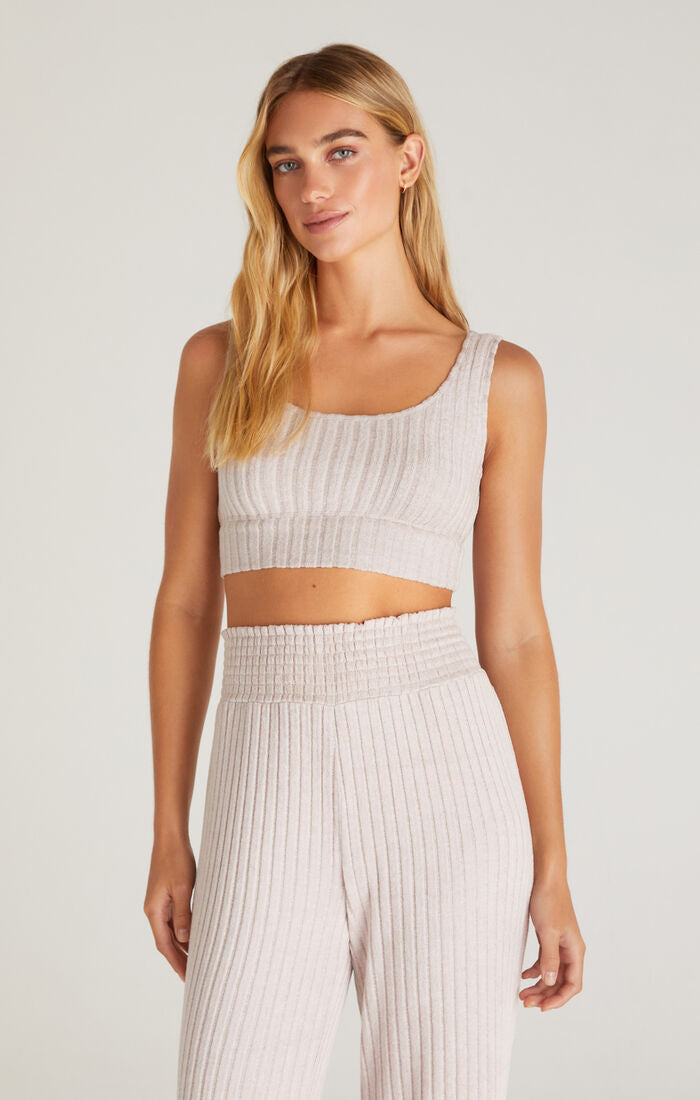 Zoe Rib Tank Bra Heather Taupe