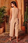 V Neck Button Up Jumpsuit Taupe