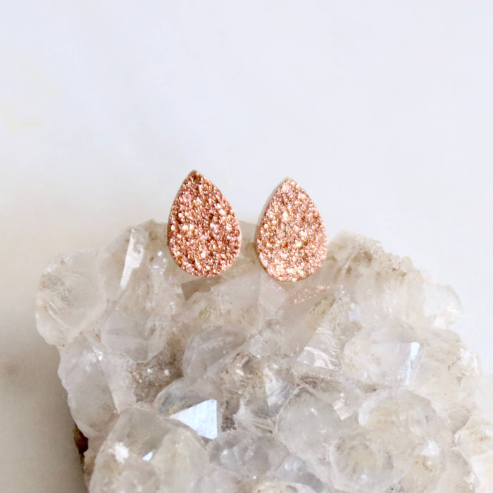 Druzy Rose Gold Studs Teardrop