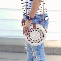 Round Rattan Bag White