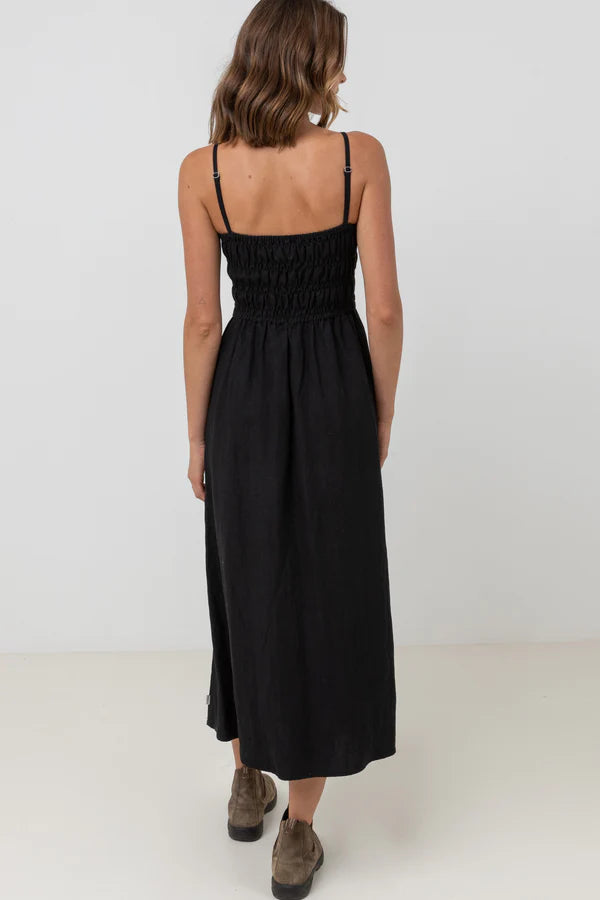 Classic Shirred Midi Dress Black