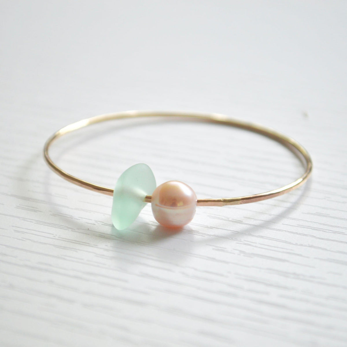 Pearl and Sea Glass Bangle 2.75"