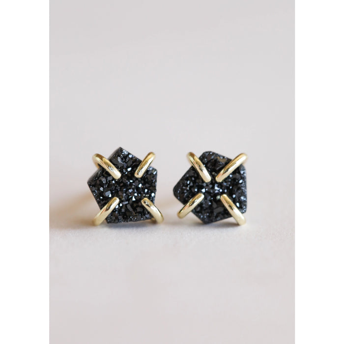 Black Druzy Prong Earrings