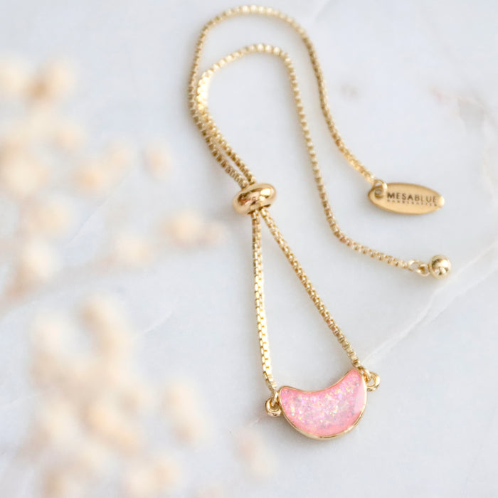 Resin Crescent Pink Adjustable Bracelet