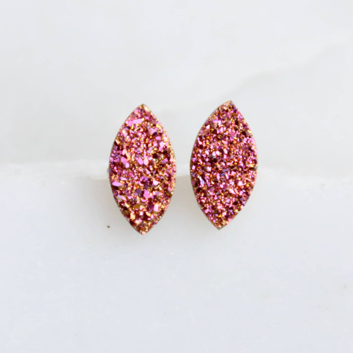 Druzy Pink Titanium Marque Studs