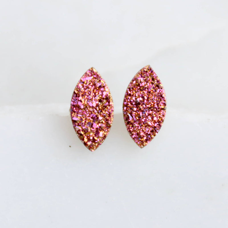 Druzy Pink Titanium Marque Studs