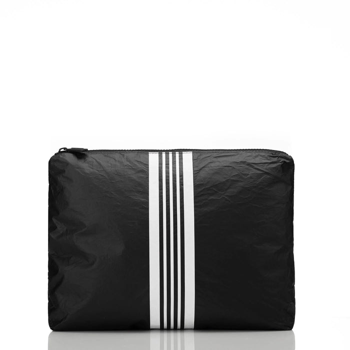 Mid Pouch Linen Stripe White on Black