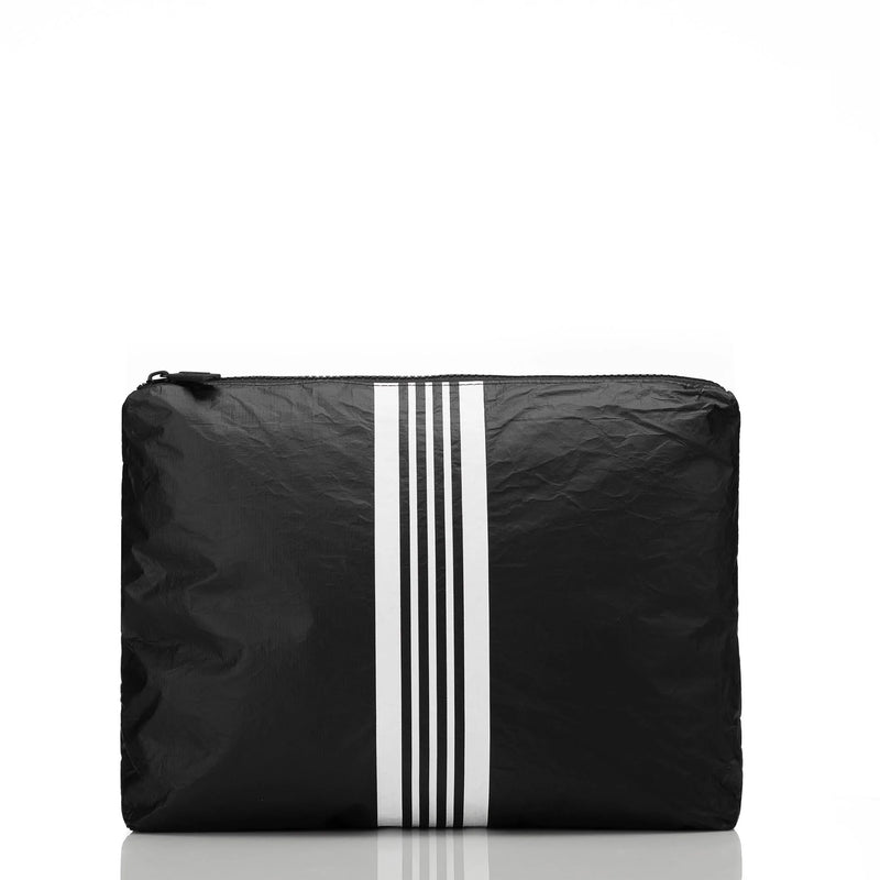 Mid Pouch Linen Stripe White on Black