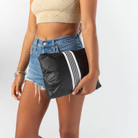 Mid Pouch Linen Stripe White on Black