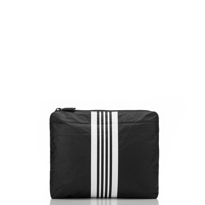Linen Stripes Small White on Black